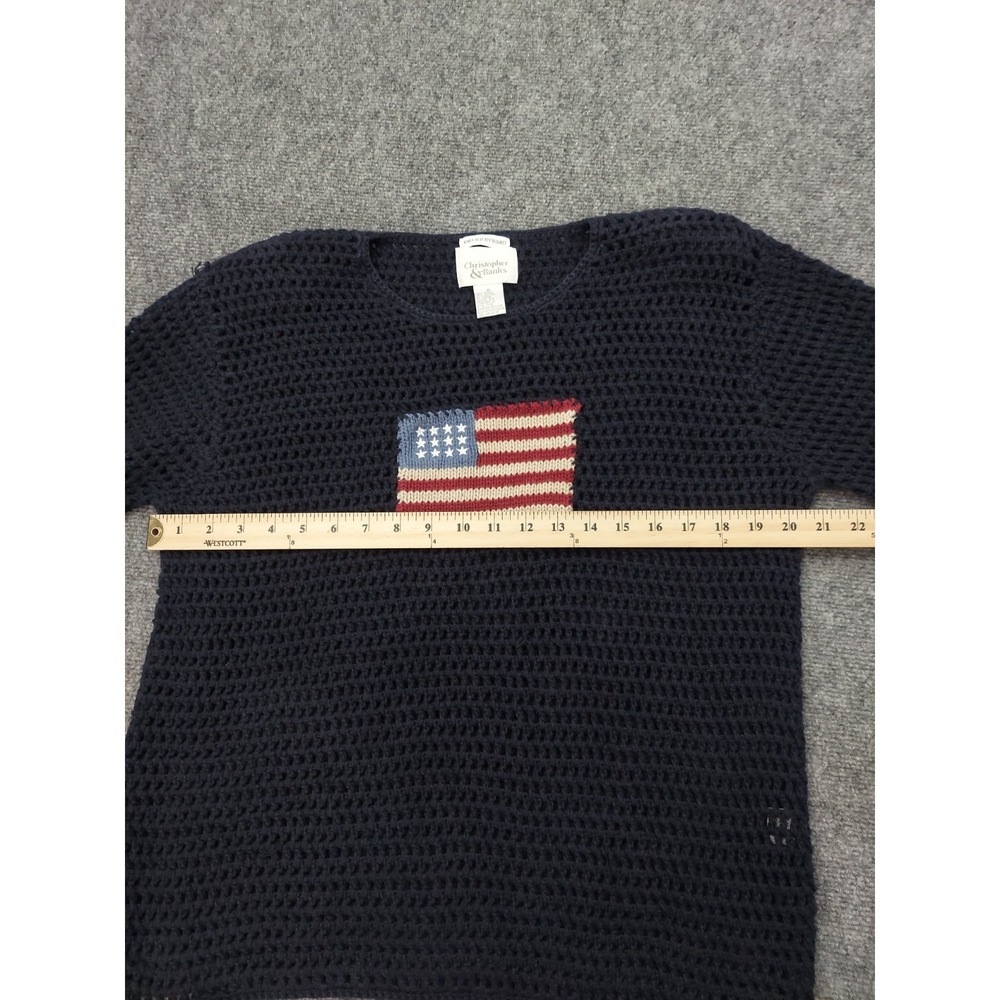 Vtg Christopher & Banks Flag Sweater Womens XL Blue FLAG Patriotic Hand Knit - Picture 7 of 10